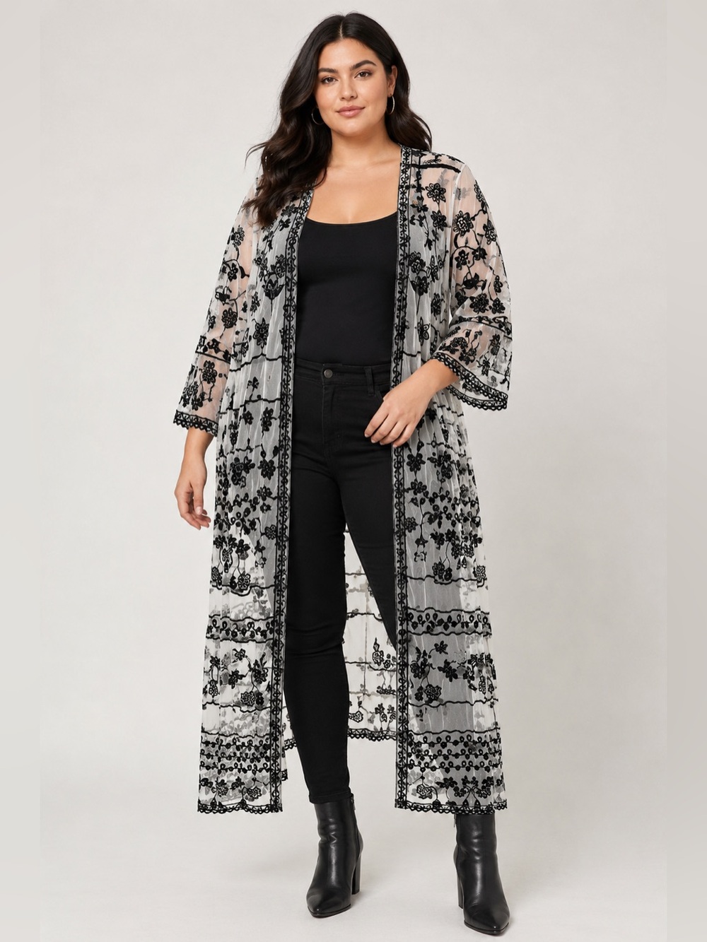 🌺 Lane Bryant Embroidered Sheer Mesh Maxi Duster